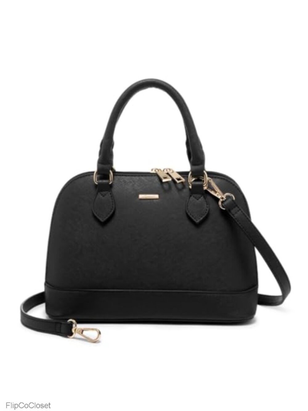 Faux Leather Dome Satchel Crossbody Handbag with Double Zip
